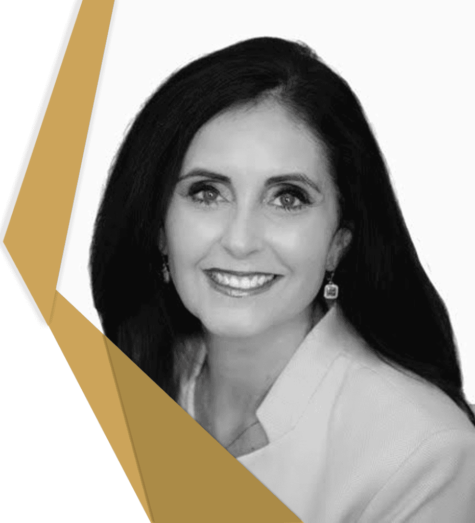 Smiling woman with long dark hair in business attire