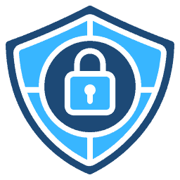 Blue shield with lock symbol for security