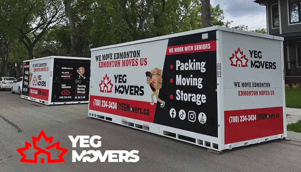 YEG Movers storage boxes on street.